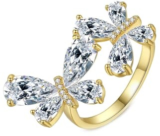 KnSam Gelbgold 18K Au750 Verlobungsring Echt Goldschmuck, Partnerringe Schmetterling mit Moissanit Tropfenschliff, 750 Gold Trauringe, Gold, 62 (19.7)