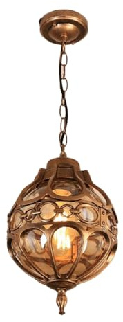 Mkichi Vintage Outdoor Hängelampe E27 Außen Pendelleuchte Schwarz Gartenlampe Kugel-Design,Retro IP44 Außenlampe Hängeleuchte Aluminium Glas Lampenschirm für Garten Terrasse Pavillon (Bronze)