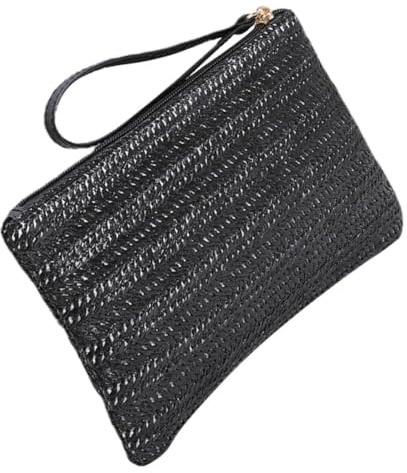 ORFOFE Bolso Mano Mujer Grande Capacidad Rafia Negro Cartera Pequeña Monedero para Monedas y Tarjetas y Portátil para Fiestas y Verano