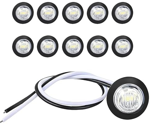 10 Stück 12V Runde LED Seitenblinker und Marker Licht in Weiß, LED Vorne Hinten Seitenblinker – Wasserdicht IP68, Einfach zu Montieren mit 2-Draht-Anschluss, für Auto, Motorrad und Nutzfahrzeuge