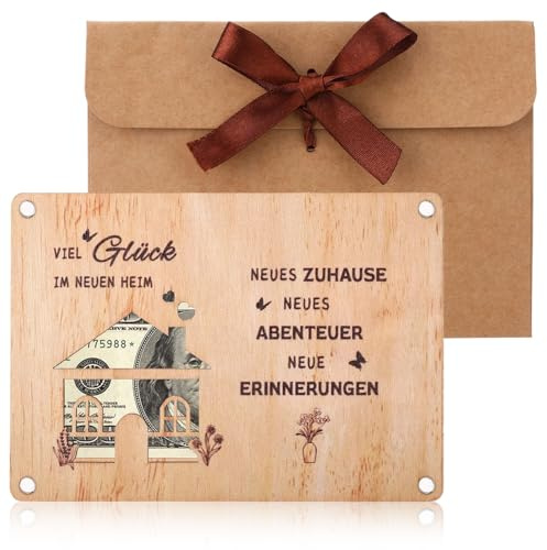 Geschenk zum Einzug Wohnung, Einweihungsgeschenk Wohnung, Grußkarte zum Einzug aus Holz mit Umschlag für Zuhause Haus Umzug Neue Wohnung