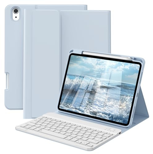 GKABXY Custodia con tastiera per iPad A16 11 generazione 2025/10 generazione 2022(11/10.9 pollici)-H (azzurro)