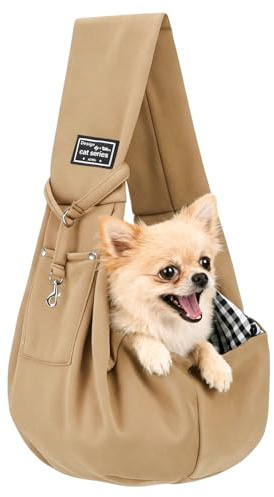Halinuia Hundetragetasche Welpen Reversibel Kleine bis 7.5 KG (Khaki) | Weiches komfortables Material stabiler Tragegurt mit sicherem Karabiner geeignet für kleine Hunde