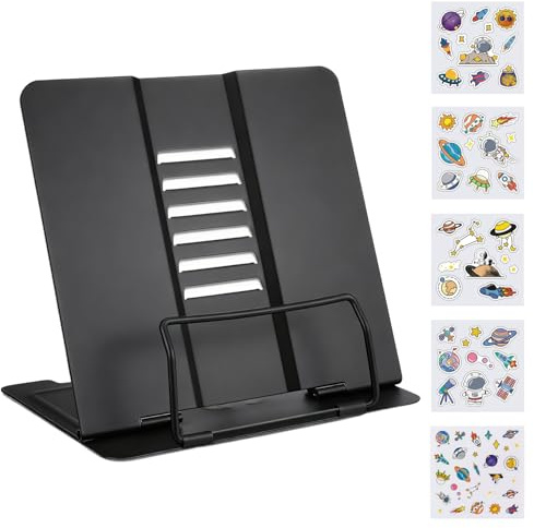 Torytoe Metall-Buchständer, klappbarer Leseständer, Kochbuchhalter, Schwarz | 6-fach verstellbar, Richtige Sitzhaltung, Weniger Ermüdung, Buchständer Kinder für Bücher, Rezepte, Noten und Tablets