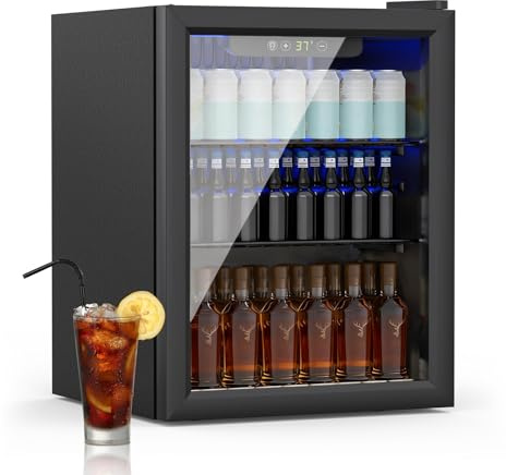 DollarDash Getränkekühlschrank, 70 Dosen/50L Mini-Kühlschrank mit Transparente tür für Limonade Bier oder Wein, freistehender kleiner Kühlschrank mit verstellbarem Regal und Digitalanzeige (Schwarz)