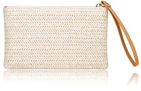 IHLOOTD Strandtasche Klein Stroh, Sommer Strand Clutch, Strohtasche Clutch mit Reißverschluss, Handtasche Strand, Kleine Strohtasche Damen für Sommer Reisen, Alltagsaccessoires, Strandparty
