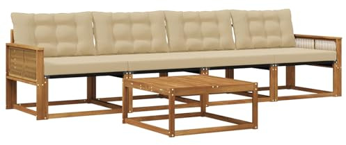 vidaXL Outdoor-Sofagarnitur mit Kissen 5 pcs Natur und Beige, Garten, modernes Outdoor-Sofa, Lounge-Set für die Terrasse, stylisches Möbel, bequemes Sitzen