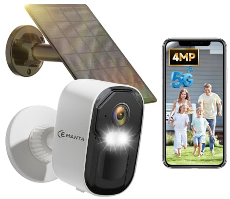 CEMANTA 4MP Überwachungskamera Aussen Solar mit Akku 5GHz/2,4GHz WLAN | Kostenloser Cloud-Speicher&Sicherer lokaler, IP66, KI-Erkennung, Farbige Nachtsicht, Zwei-Wege-Audio, Kompatibel mit Alexa