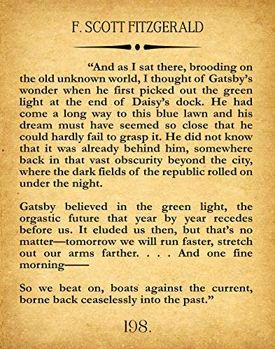 The Great Gatsby Literary Print Book Wall Art F. Scott Fitzgerald Quote Book Poster Literature Gift (46cm x 61cm, Vintage)