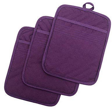 Anyi Topflappen für die Küche, hitzebeständig, Baumwolle, Hot Pads für Thekentisch, lila Küchentopflappen mit Tasche