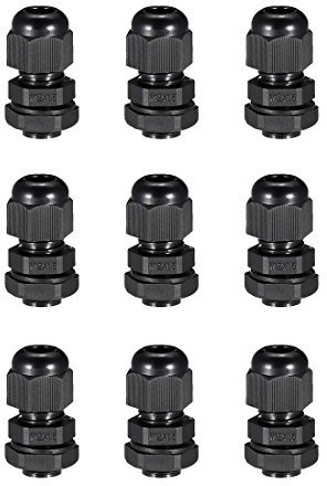 sourcing map 9Pcs M12 Cable Gland Waterproof Connector Plastic Wire Glands Joints Black for 3-6.5mm Dia Wires