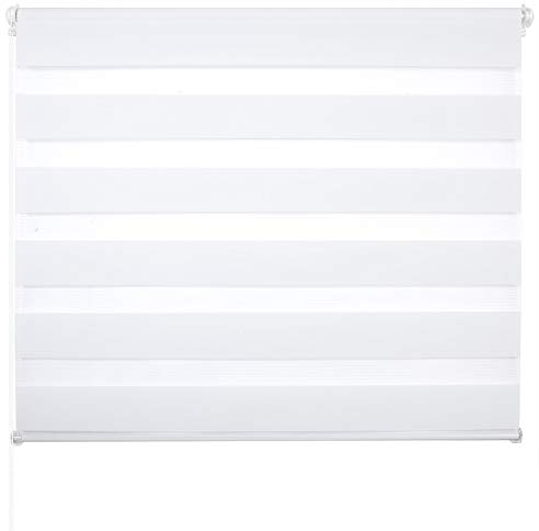 Doppelrollo ohne Bohren Klemmfix, Duo Rollo Seitenzugrollo mit Klämmträgern, Sicht und Sonnenschutz für Fenster Tür Wand, lichtdurchlässig u. Verdunkelnd (Weiß, 80 x 150 cm)