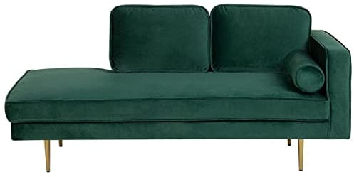 Chaiselongue Samt grün rechts goldenes Gestell mit Nackenrolle modern Miramas