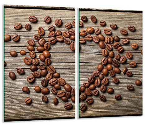 QTA | Herdabdeckplatten 2x30x52 cm Ceranfeld 2-Teilig Universal Elektroherd Induktion für Kochplatten Herdschutz Deko Schneidebrett Sicherheitsglas Spritzschutz Glas Holz Kaffee