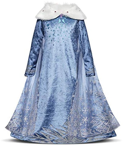 Mädchen Eiskönigin ELSA Anna Kostüm Kleid Kinder Schneeflocke Prinzessin Cosplay Karneval Fasching Verkleidung Eisprinzessin Weihnachten Halloween Festliches Partykleid Geburtstagskleid 5-6 Jahre