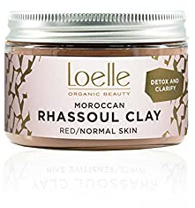 Loelle - Reine rote Tonerde (Pulver) - Natürliches Mittel gegen Akne und Mitesser, ideal für fettige- & Mischhaut - Mattierende & reinigende Gesichtsmaske - Rhassoul Tonerde aus Marokko (150g)