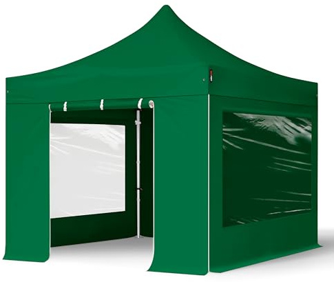 TOOLPORT Faltzelt Professional 3x3 m - mit 4 Seitenteilen (Panoramafenster) Faltpavillon ALU Pavillon Partyzelt grün