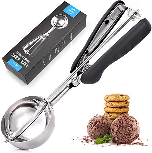 TELANKS Eisportionierer Edelstahl 4 cm, 5 cm oder 6 cm, Eislöffel Portionierer für Eiscreme, Eiskugelportionierer mit Auswerfer, für Eis, Melonenkugeln, Keksteig Kuchen Teig (4 cm)
