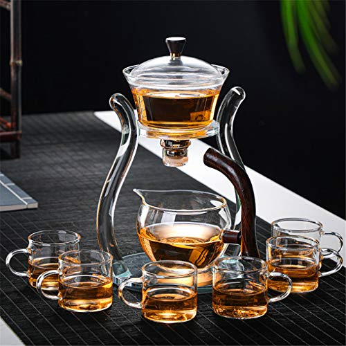 Aoheuo Lazy Kungfu Service à thé en verre avec couvercle rotatif semi-automatique (verre cristal)