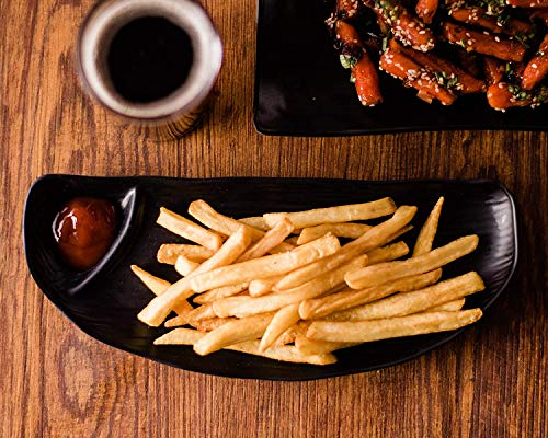 E-EZRA Piatto da portata in melamina nero, piatto da portata con snack e patatine fritte e vassoio decorativo per alimenti (piatto a forma di luna)