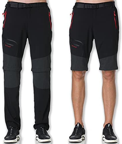 SOLOYEE Herren Wanderhose Zip Off Trekkinghose Outdoorhose Wasserdicht Schnelltrocknend Softshellhose Abnehmbar Outdoor Shorts Sommer Schwarz, 3XL
