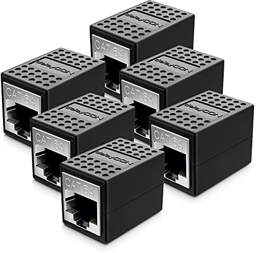 DeleyCON 6 Pièces RJ45 Coupleur (10 Gbit/s) - Extension Câble LAN Réseau - Adaptateur Ethernet Connecteur Compatible Cat8, Cat7, Cat6, Cat5 - Patch LAN DSL POE 2X RJ45 Femelle - Noir