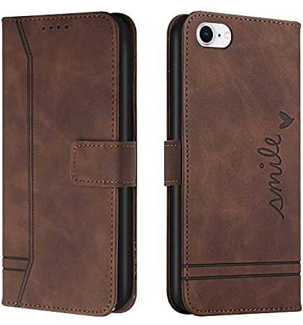 Trugox Handyhülle für Apple iPhone SE 2022 5G/iPhone SE 2020/iPhone 8/iPhone 7 Hülle Klappbar Klapphülle mit Kartenfach Handytasche Schutzhülle Tasche Leder Wallet Flip Case Book Cover - Braun
