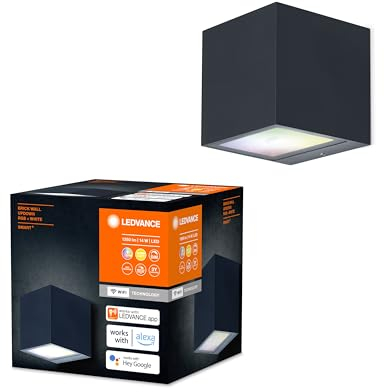 LEDVANCE SMART+ WI-FI BRICK RGBW 8,5cm- dimmbare LED Wandleuchte dunkelgrau mit hochwertigem Aluminium-Gehäuse, quadratisch, RGB-Farbsteuerung, 14 W, 3000 Kelvin warmweiß, 600 Lumen, IP44