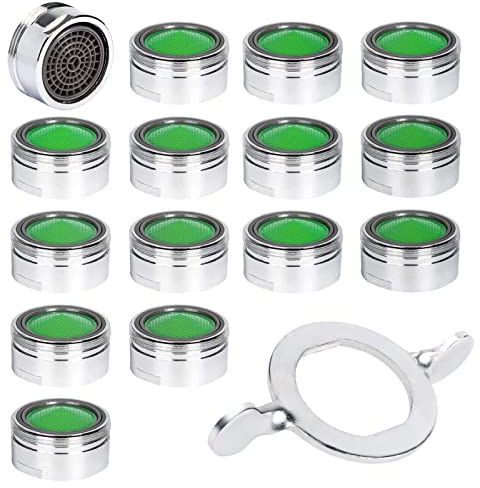 Vinabo Aérateur de Robinet Aireador M24 de Acero Inoxidable, con Filtro de ABS, Ahorro de Agua, Boquilla para Grifo de Cocina y Cuarto de baño, 15 Juntas y 1 Llave, Plata
