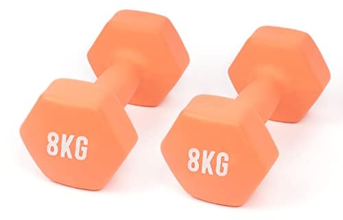 Myga Hex-Hanteln – Paar Neopren-Hanteln aus Gusseisen für Kernkraft- und Fitnessübungen, Aerobic und Training – Ideal für Zuhause, Fitnessstudio und Studio – VERKAUFT ALS PAAR (Koralle - 8kg)