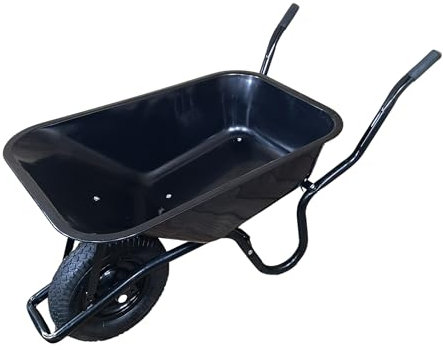 90 Litre 150kg Capacity Heavy Duty Outdoor Galvanised Pneumatic Metal Garden Wheelbarrow in Black
