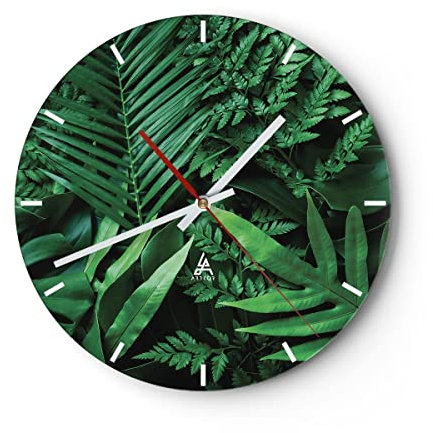 Modern Wanduhr Exotisch Blätter Monstera 30x30cm Rund Klein Wand Uhr Glas Analog Zimmeruhren Küche Büro Wohnzimmer Glasuhr Wall Clock Dekoration Design Wanddekoration Küchenuhr C3AR30x30-4746