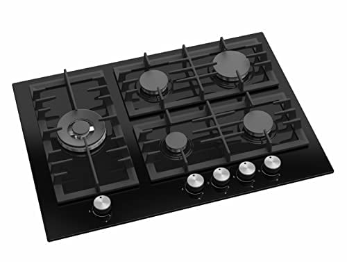 ViandPro - 70cm Black Glass 5 Burner Hob Dual Wok Burner