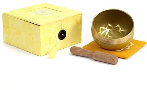 Chakra-Klangschalen mit Holzklöppel und Kissen, Geschenkbox-Set, hebt Vibration und Frequenz an, Klangtherapie, ganzheitliche Heilung, Meditation & Entspannung, Achtsamkeits-Mantra (Solarplexus)