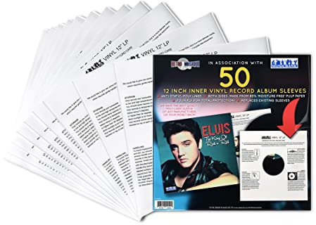Retro musique Pack of 50 x 12 Inch Inner Vinyl Record Sleeves - Protective Anti-Static Vinyl Inner Sleeves for Optimal Protection of Your LPs