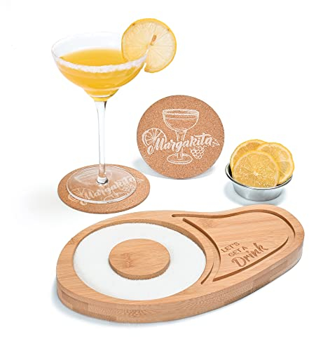 WILLOWDALE Margarita Salt Rimmer Set w/Coasters, Bamboo Cocktail Rimmer for 4.7 Margarita Glasses