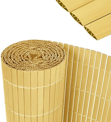 YRHome PVC Sichtschutzmatte 120x600cm Stabile W-Form Sichtschutzzaun Balkon Balkonsichtschutz Sichtschutz mit Kabelbindern Windschutz Wetterfest UV-beständig für Garten Terrasse, Bambus