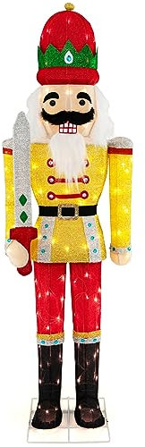 GYMAX 166CM Casse-Noisette, Décoration Noël avec Lumières LED, Base en Métal, Décoration de Noël Intérieur et Extérieur