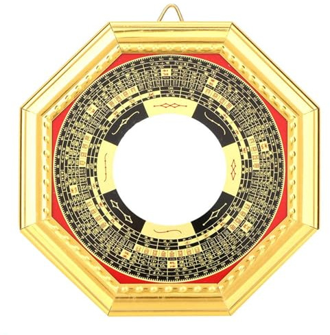 MOUMOUTEN Wandspiegel, Traditioneller Chinesischer Bagua-Spiegel, 5,3 Zoll, Feng Shui, Konvex, Konkav, Für Zuhause, Geschäft, Glück, Dekoration, Produkte, Spiegel, Holz, Glück(Diameter13.5cm-Konvex)