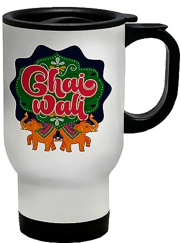 Shopagift Tea Chai Travel Mug Chai Wali Indian Elephants Gift Stainless Steel 14oz Cup
