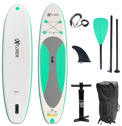 EXPLORER SUP Kinder Wave Stand Up Paddling Board Mint 244x71x10cm bis 60kg Komplettset mit Alu-Paddel, Rucksack, Pumpe, Finne und Flickenset