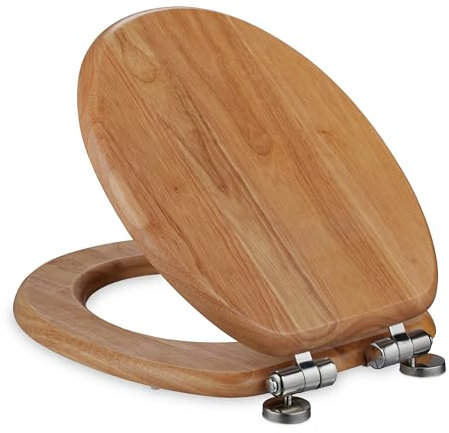 Relaxdays Toilettendeckel mit Absenkautomatik & Quick Release, 37,5 x 43,5 cm, Holz, Montage von Oben, ovale Form, Natur