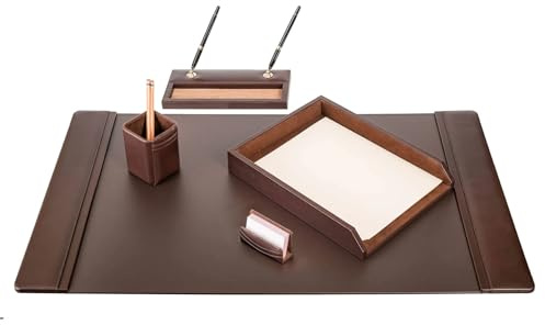 DACASSO Schreibtisch-Set aus Leder, 5-teilig, luxuriöse Schreibtischunterlage und Schreibtisch-Organisation, Büroorganisation und Schreibtisch-Dekoration, Schokoladenbraun