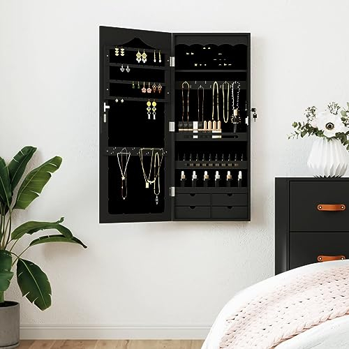 DIGBYS Spiegelschrank Schmuckschrank Wandschrank Schwarz 37,5x10x90cm
