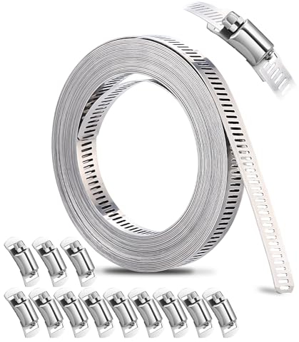Xespis 5m Fascette Metalliche Stringitubo, con 12 Pezzi Fascetta, en Acciaio Inox 304, Fascette Stringitubo Regolabile, per Tubi di Gas Domestici, Tubi Dell'acqua, Tubi Automobilistici