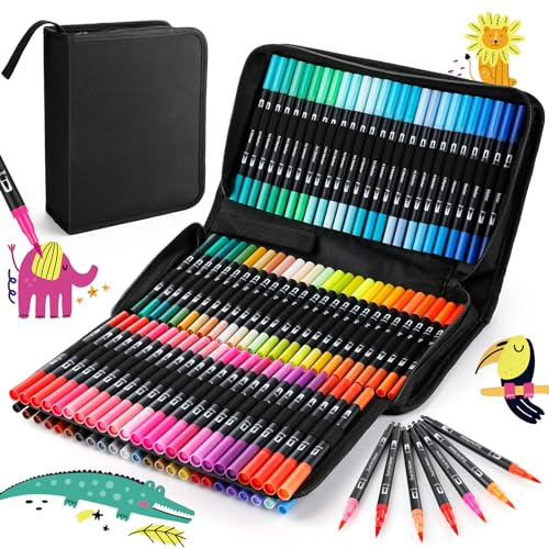 URBZUE Lettering Filzstifte, 100 Farben, Pinselspitze, Doppelspitze, feine Spitze, Aquarellstifte, Lettering-Set für Mädchen, Brush Pen, Mandalas, Graffiti, Kalligraphie, Zeichnen