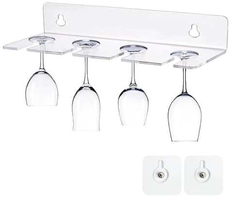 Porte Verres Suspendu, Acrylique Transparent Supports à Verres à Vin à Suspendre pour 4 Verres à Vin Porte Verre a Pied Suspendu avec Autocollants pour Restaurant Hôtel Bar Cuisine, 1 Pièces