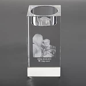 Candelabro de cristal con foto 3D personalizable con grabado personalizado con texto en imagen, retrato conmemorativo, candelabro de té, decoración para boda, cumpleaños, Navidad