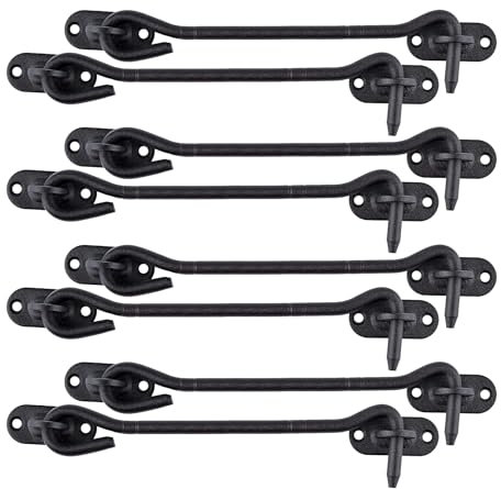 LIKERAINY Gancio per Cabina in Acciaio Inox 200 mm Serratura per Cancello Chiavistello Serratura della Porta Armadietto Finestra Capannone Giardino Recinzione Nero Confezione da 8 pezzi