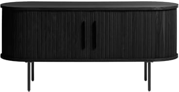 Liadomo Uriel Lowboard - Kommode mit Lamellen-Optik Schiebetüren - Moderner Retro Look - 2 Einlegeböden & hohe Metallfüße - Eiche Schwarz Furniert 120x56x40cm